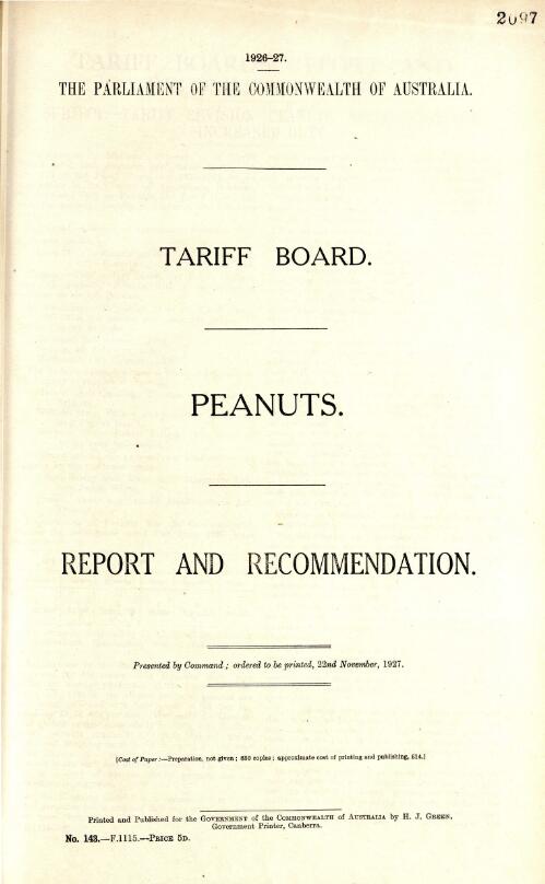 Peanuts : report and recommendation / Tariff Board