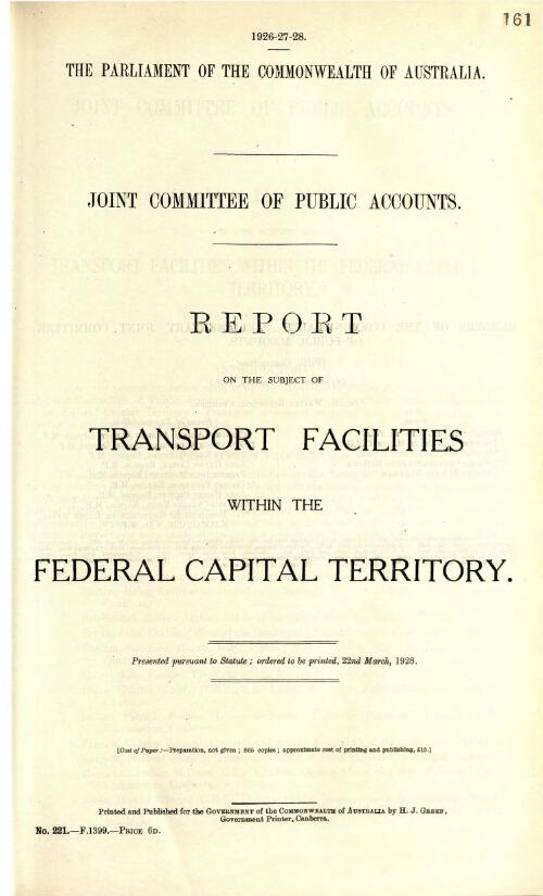 Report on the subject of transport facilities within the Federal Capital Territory