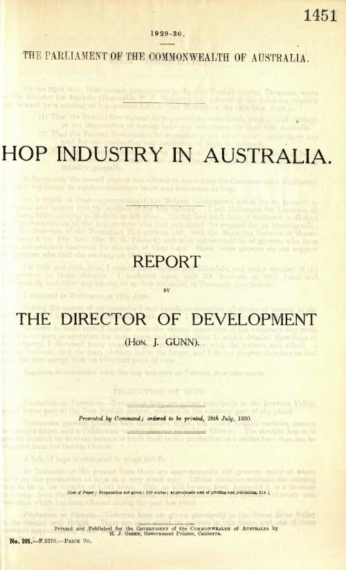 Report [on the] (hop industry in Australia) / [Prime Minister's Dept., Development Branch
