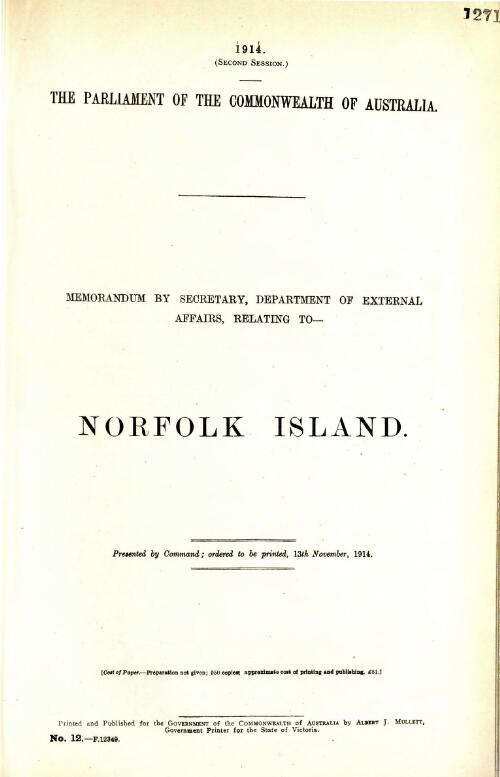 Memorandum by Secretary, Department of External Affairs, relating to Norfolk Island