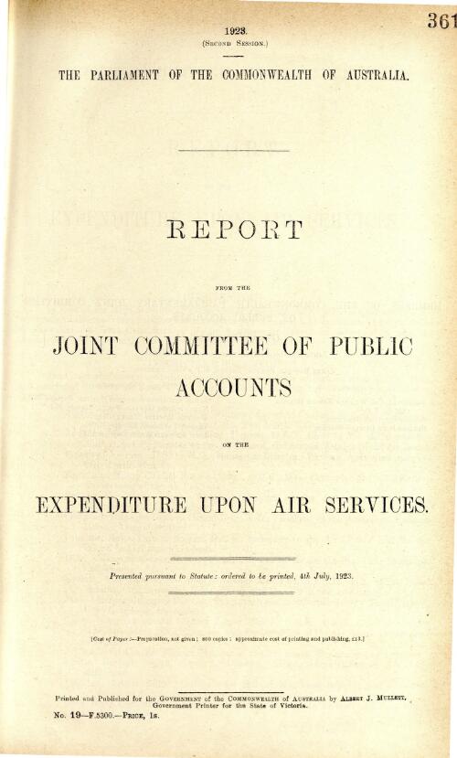 Report on the expenditure upon air services