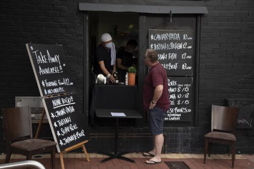 Japanese restaurant offering take away to customers during the COVID-19 pandemic, Lake Street, Perth, Western Australia, 5 April 2020 / Philip Gostelow