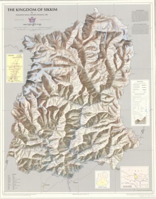 The kingdom of Sikkim [cartographic material] = [Bras lzons sa sa khra] / Pradyumna P. Karan, 1969 ; cartography by James E. Queen ; shaded relief by Eugene E. Zang
