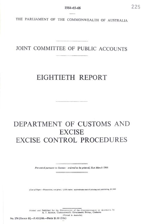 Department of Customs and Excise excise control procedures / Joint Committee of Public Accounts