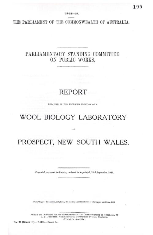 Report relating to the proposed erection of a wool biology laboratory at Prospect, New South Wales