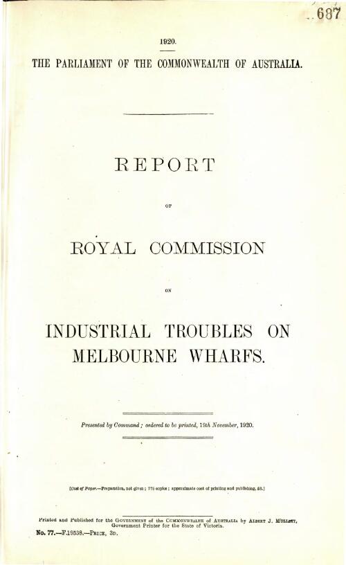 Report of the Royal Commission on industrial troubles on Melbourne wharfs