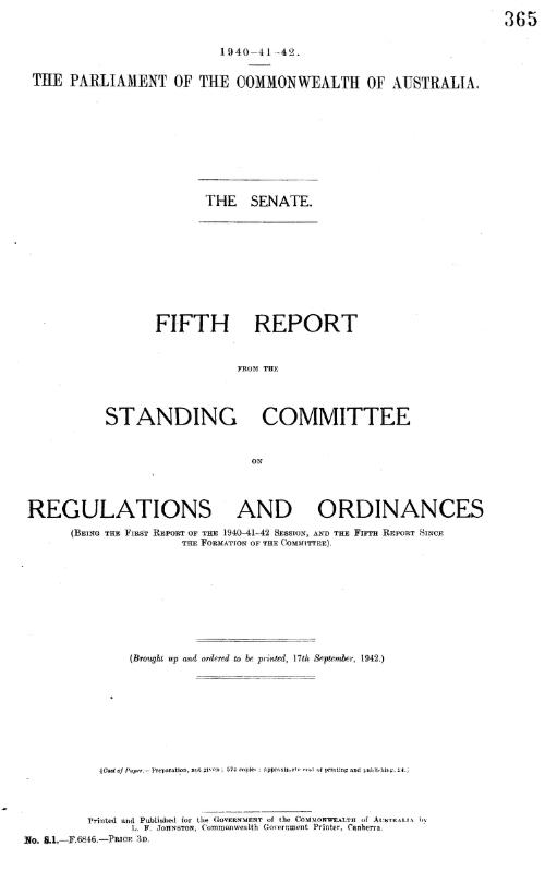 Fifth report from the Standing Committee on Regulations and Ordinances (being the first report of the 1940-41-42 session, and the fifth report since the formation of the Committee)