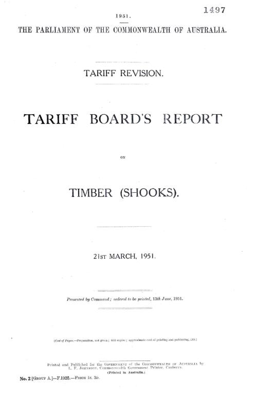Tariff revision : Tariff Board's reporta on timber (shooks), 21st March, 1951