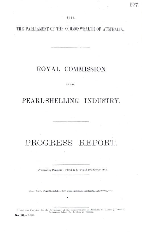 Progress report / Royal Commission on the Pearl-Shelling Industry