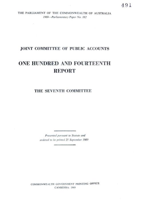 One hundred and fourteenth report : The seventh committee / Joint Committee of Public Accounts