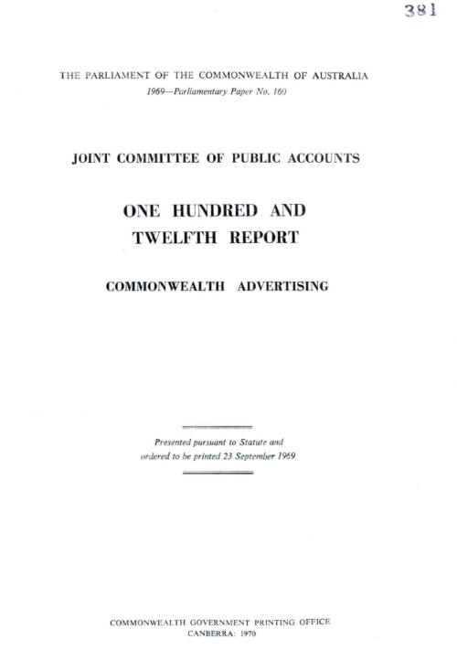 One hundred and twelfth report : Commonwealth advertising / Joint Committee of Public Accounts