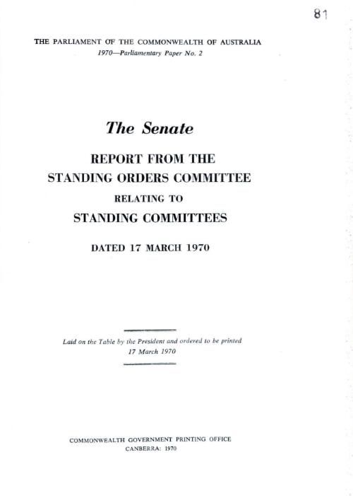 Report relating to standing committees, 17 March, 1970