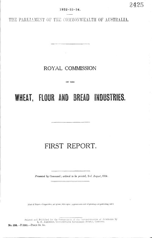 First report / Royal Commission on the Wheat, Flour and Bread Industries