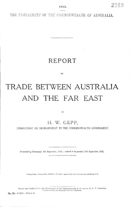 Report on trade between Australia and the Far East / by H.W. Gebb