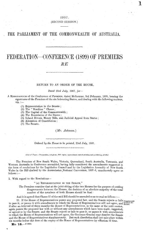 Federation--Conference (1899) of Premiers re