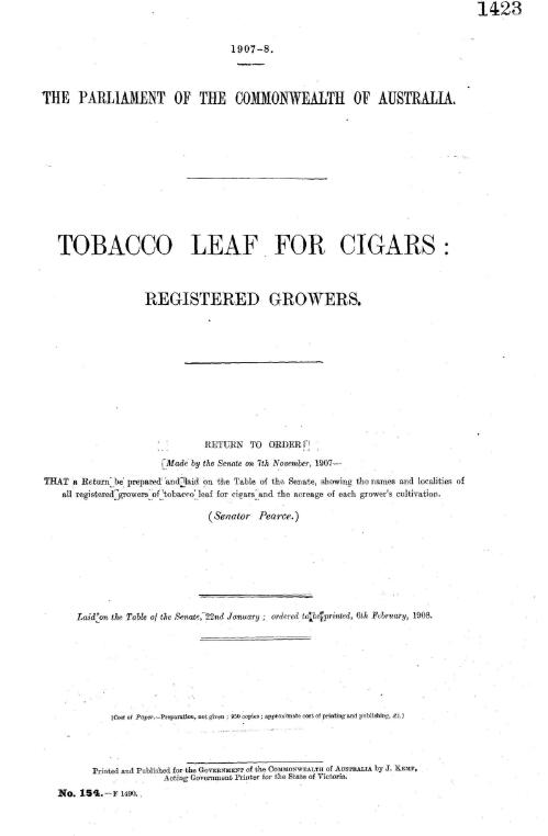Tobacco leaf for cigars : registered growers