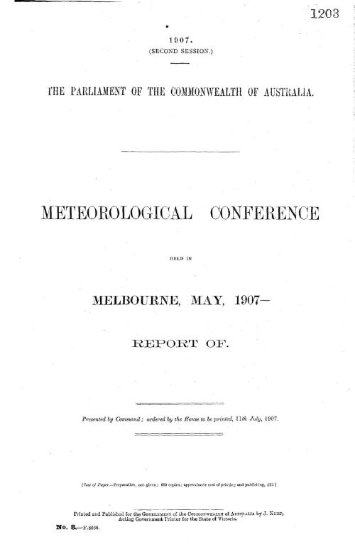 Meteorological conference held in Melbourne, May, 1907 : report on