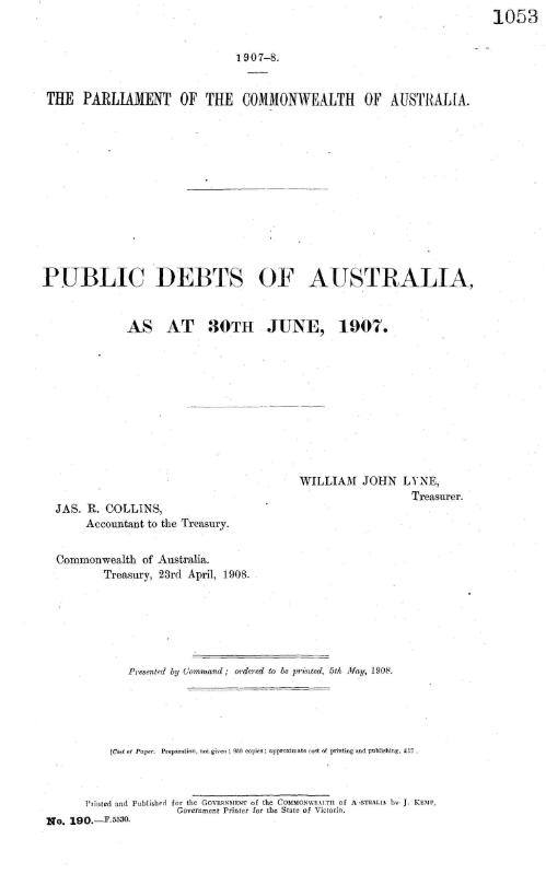 Public debts of Australia, as at 30th June, 1907