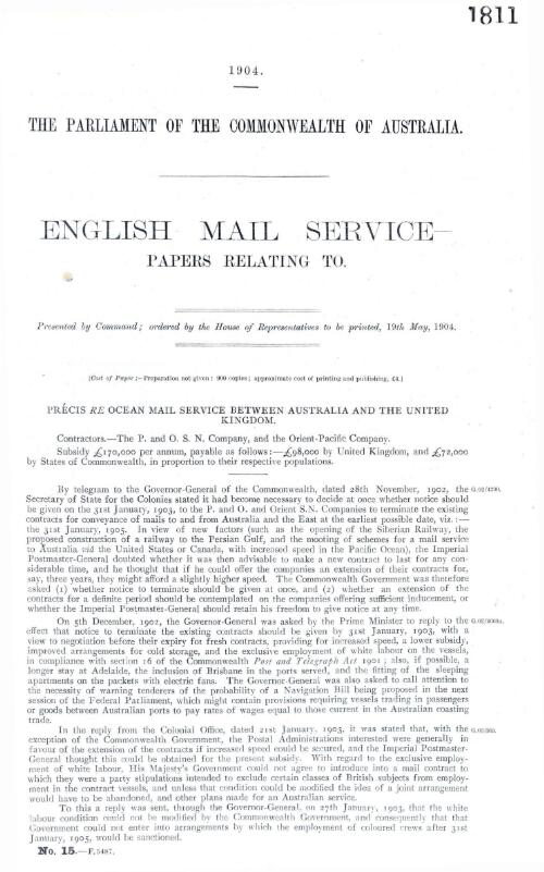 English mail service : papers relating to