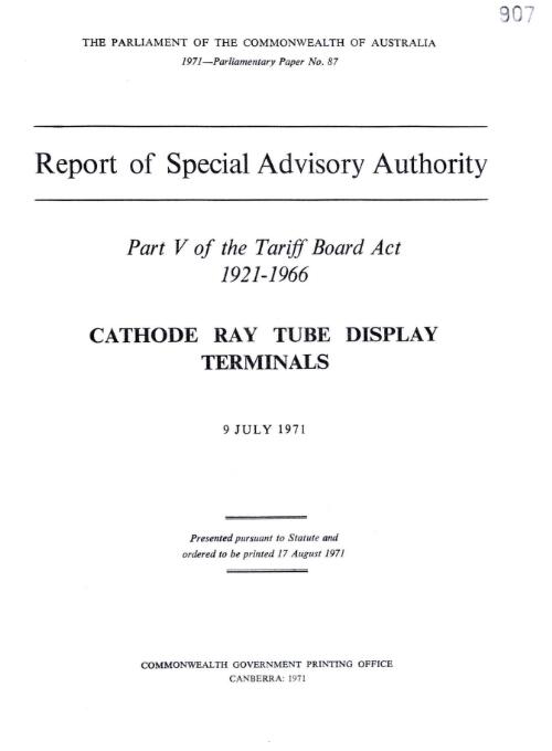 Cathode ray tube display terminals / report of Special Advisory Authority