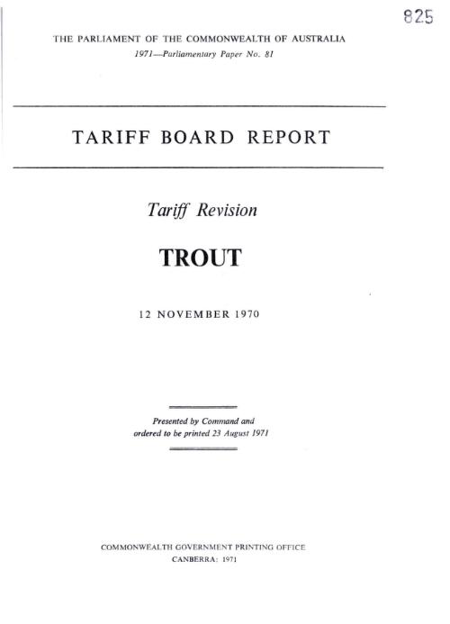 Tariff Board report : tarif revision, trout, 12 November 1970