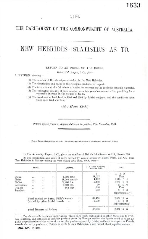New Hebrides : statistics as to