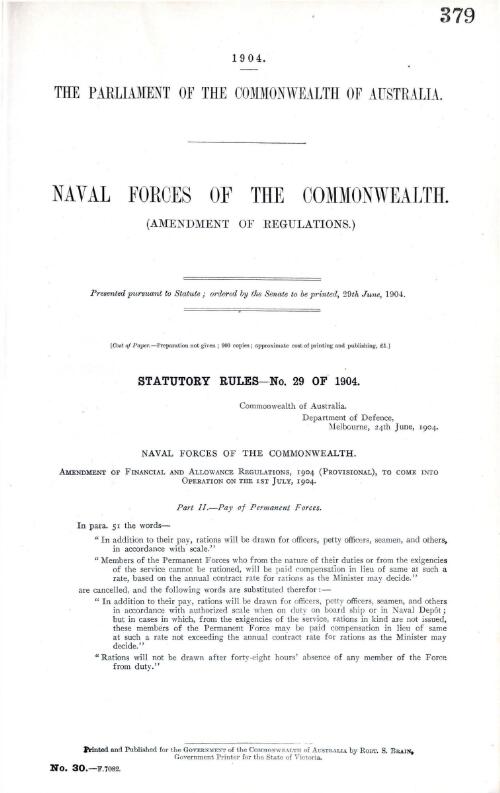 Naval forces of the Commonwealth. : (Amendment of regulations.)
