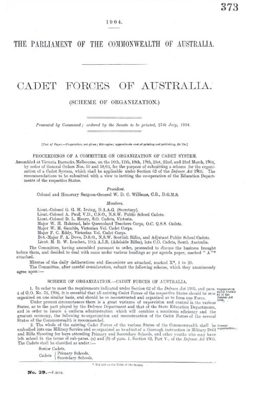 Cadet forces of Australia. : (Scheme of Organization.)