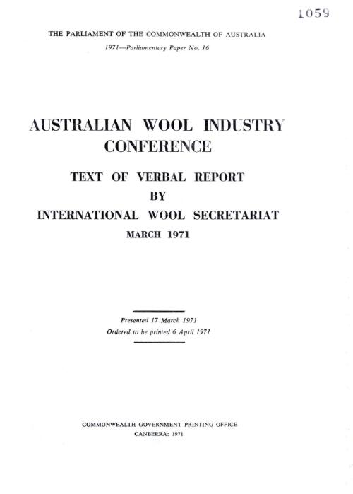 Australian Wool Industry Conference : text of verbal report by International Wool Secretariat, March 1971