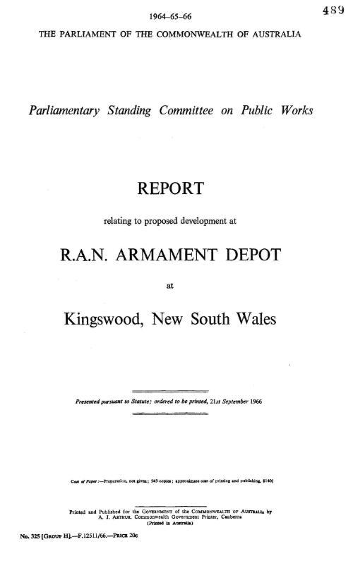 Report relating to proposed development at R.A.N. Armament Depot at Kingswood, New South Wales