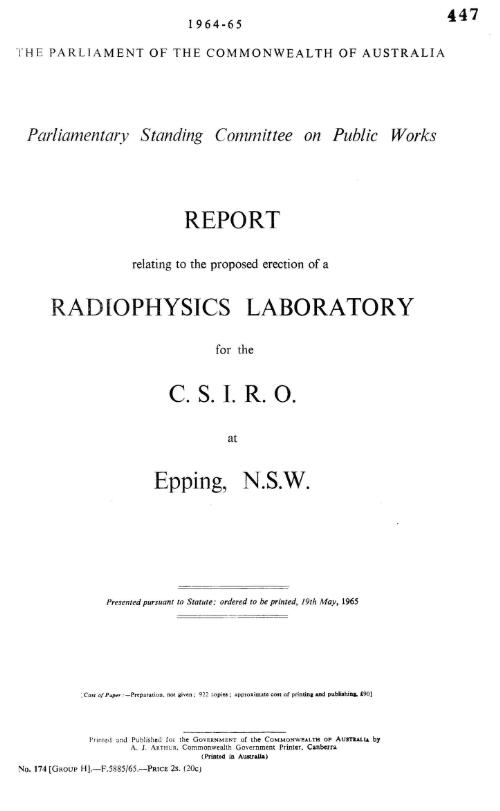 Report relating to the proposed erection of a radiophysics laboratory for the C.S.I.R.O. at Epping, N.S.W