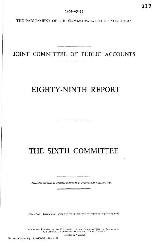 Eighty-ninth report : The Sixth Committee  / Joint Committee of Public Accounts