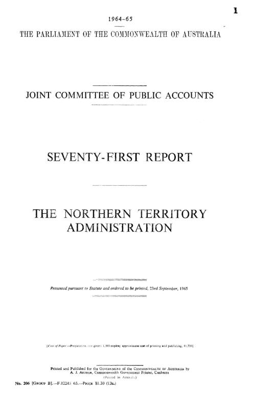 Seventy-first report : The Northern Territory Administration / Joint Committee of Public Accounts