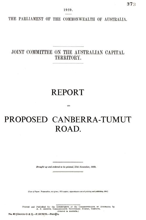 Report on proposed Canberra-Tumut road