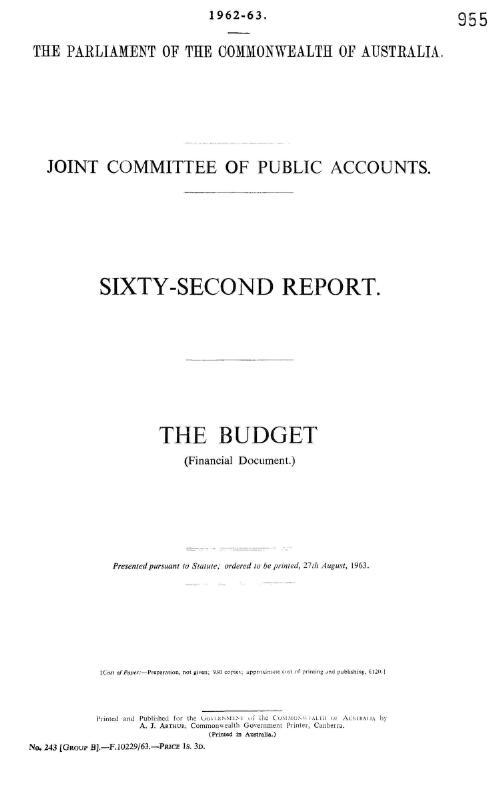 Sixty-second report : The Budget (financial document.) / Joint Committee of Public Accounts