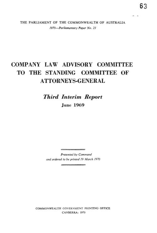 Third interim report, June 1969 / Company Law Advisory Committee to the Standing Committee of Attorneys-General