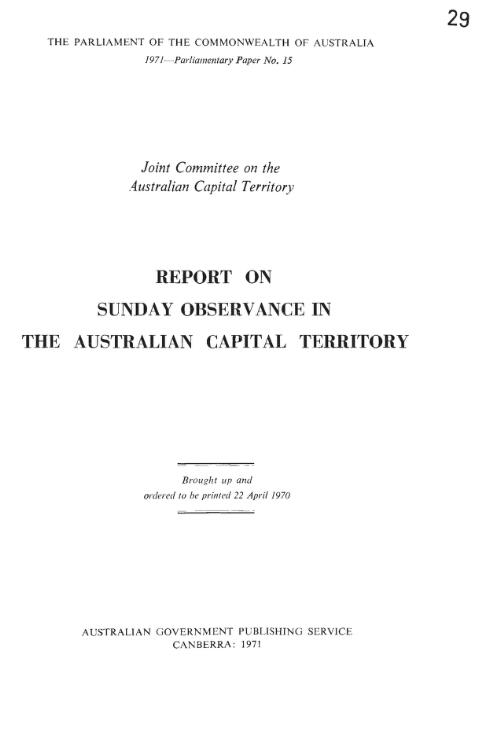 Report on Sunday observance in the Australian Capital Territory