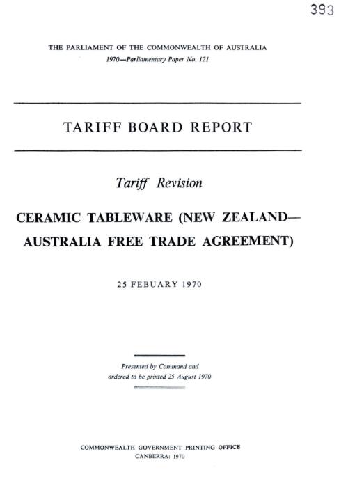 Ceramic tableware (New Zealand-Australia free trade agreement)