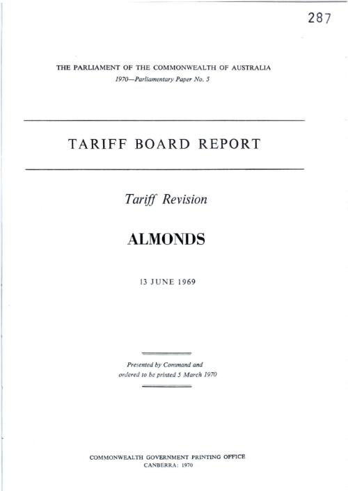 Tariff Board report : tariff revision almonds, 13 June 1969