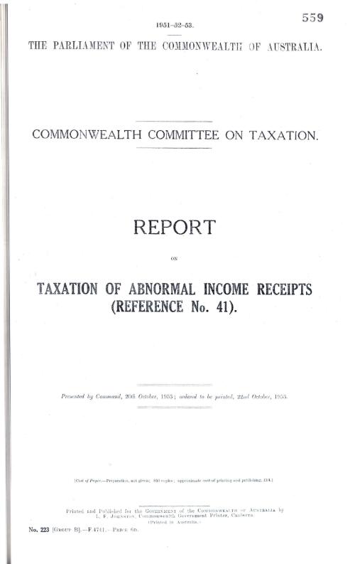 Commonwealth Committee on Taxation. Report on taxation of abnormal income receipts (reference no. 41)