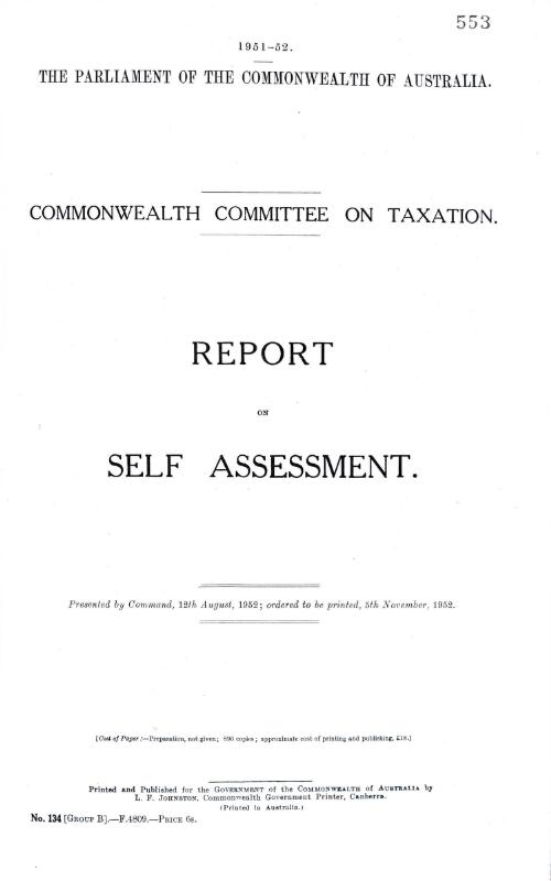 Report on self assessment / Commonwealth Committee on Taxation