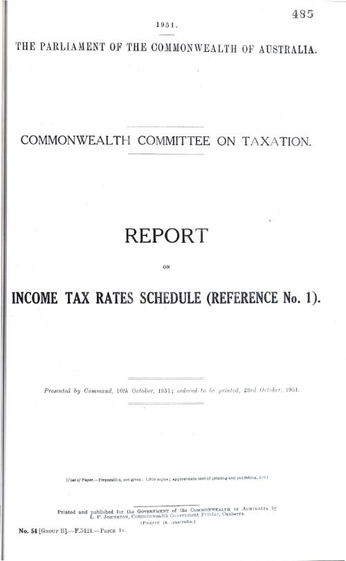 Commonwealth Committee on Taxation - report on income tax rates schedule (reference no. 1) - 1951