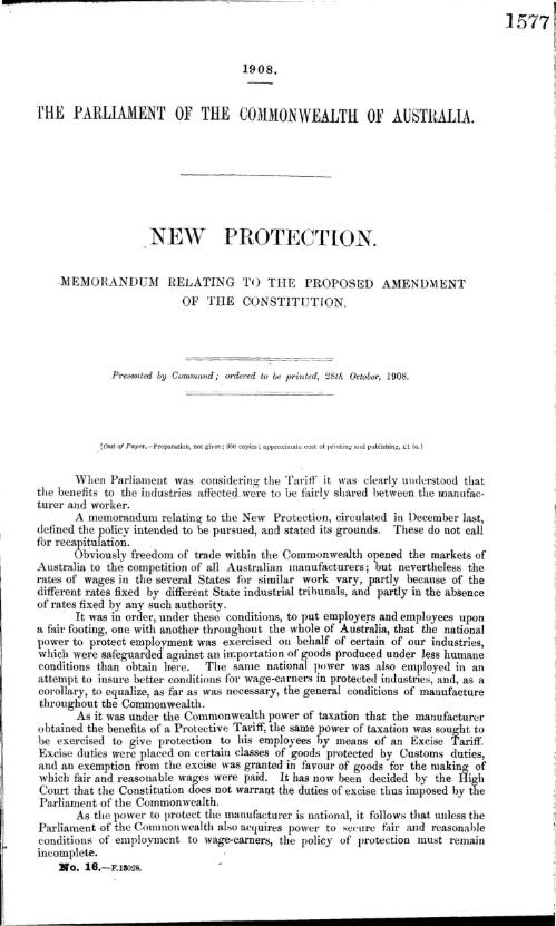 New protection. : memorandum relating to the proposed amendment of The Constitution