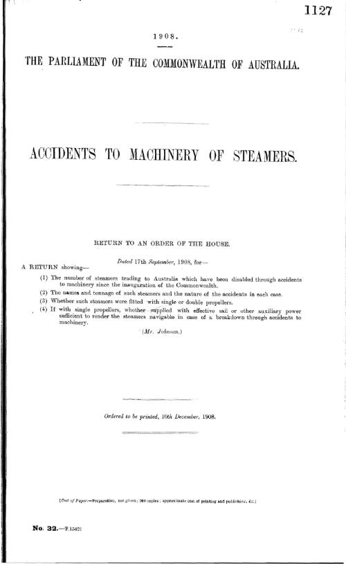 Accidents to machinery of steamers
