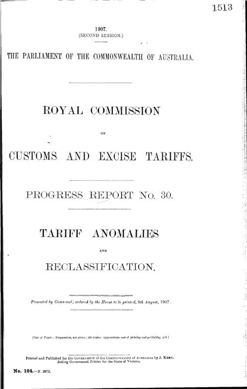 Progress report no. 30. : Tariff anomolies and reclassification