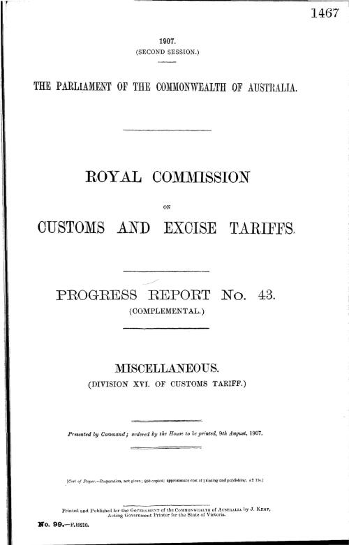 Progress report no. 43. (Complemental.) : Miscellaneous. (Division XVI. of Customs tariff.)