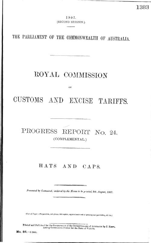Progress report no. 24. (Complemental) : Hats and caps