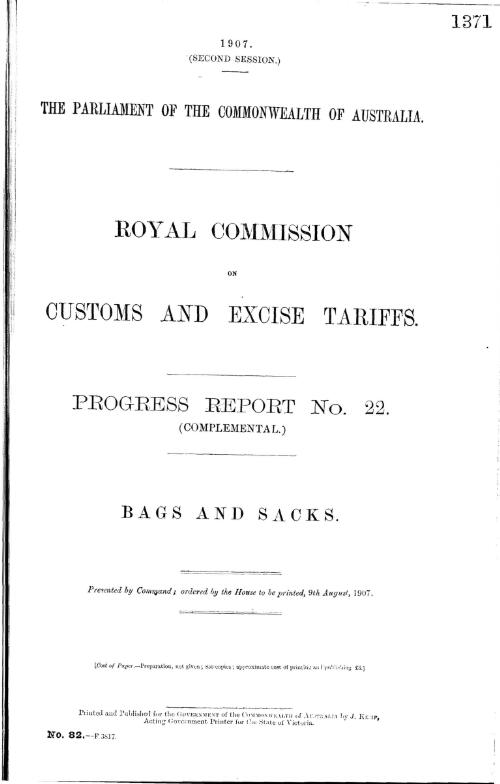 Progress report no. 22. (Complemental) : Bags and sacks