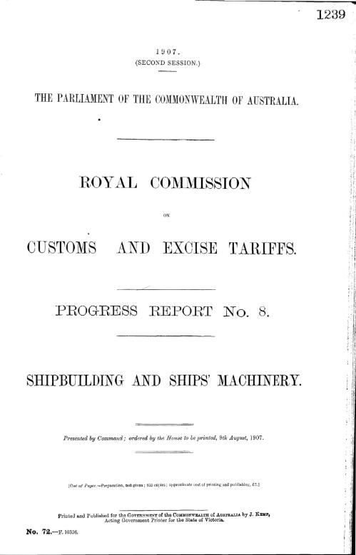 Progress report no. 8. : Shipbuilding and ships' machinery