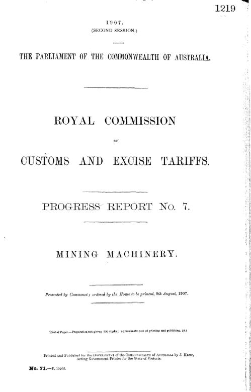Progress report no. 7. : Mining machinery
